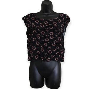 💙Free People Black and Red Floral Boho Ruffle Frill Top☆